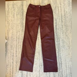 Forever 21 Faux Leather Burgundy Straight-Leg Pants